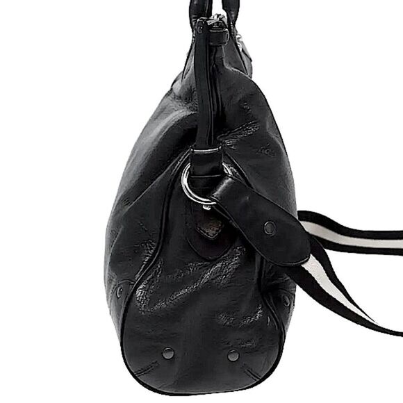 WBALLY Black Leather Trainspotting Work Tote w/ Black Striped Crossbody Strap - Picture 4 of 16